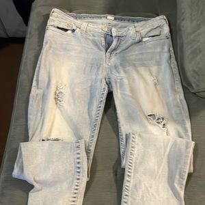 Women curvy skinny light blue stonewashed true religion jeans size 34